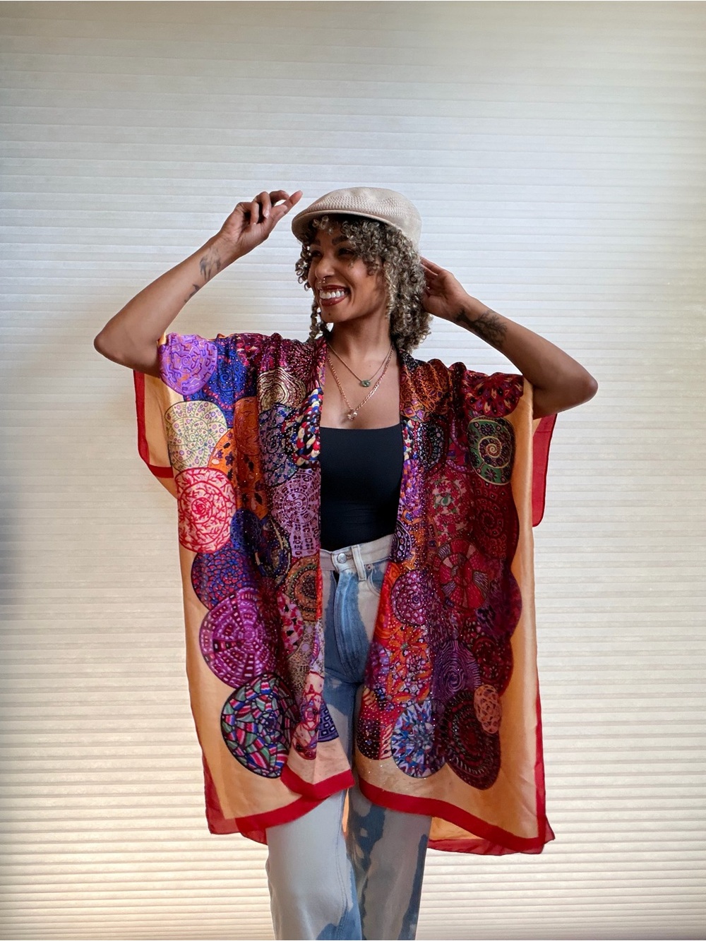 Adrienne Vittadini Embellished Medallion Statement Kimono Caftan